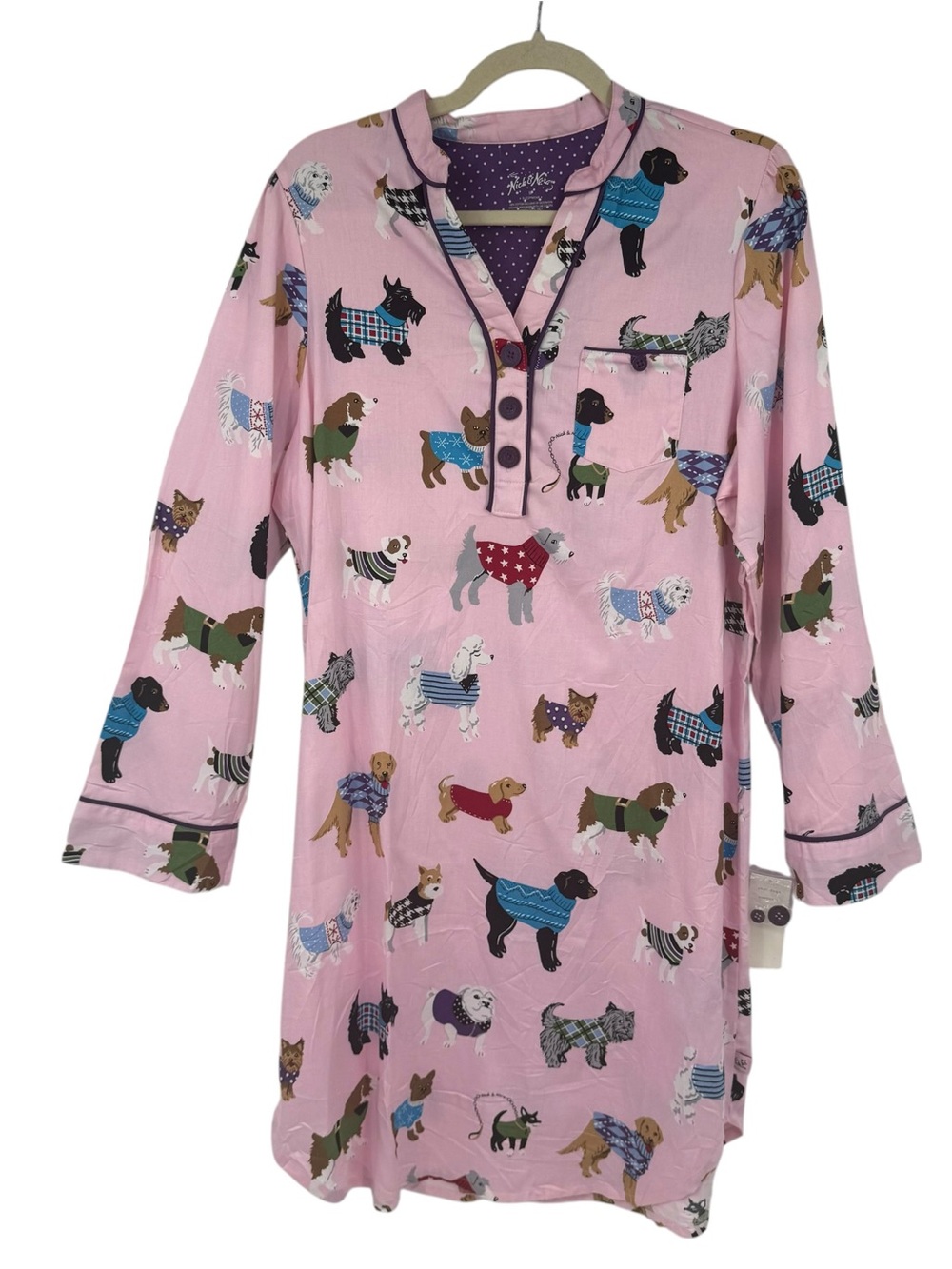 NWT Nick & Nora Medium Chili Dogs Pajama Night Gown Sleepwear pink dogs sweaters